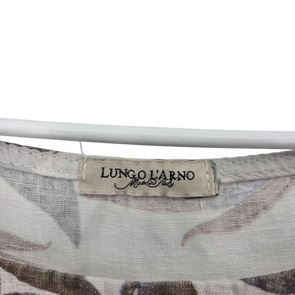 LUNGO L'ARNO 3X MADE IN ITALY LINEN TROPICAL PRINT CAP SLEEVE MIDI DRESS - Picture 3 of 6